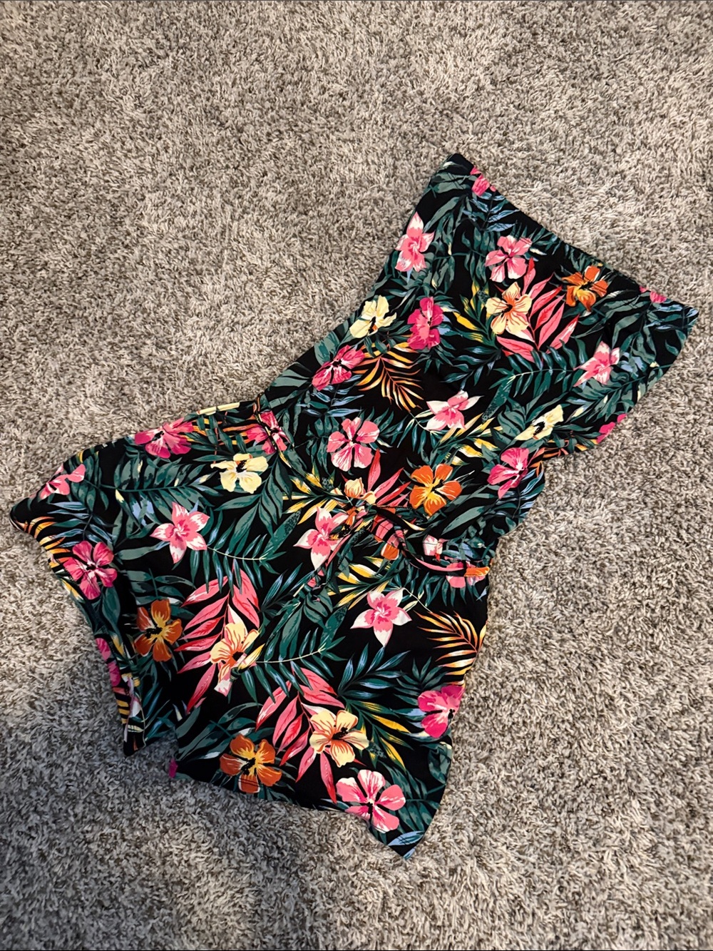 Tropical Floral Women's Skort Shorts in Black with Pink & Green